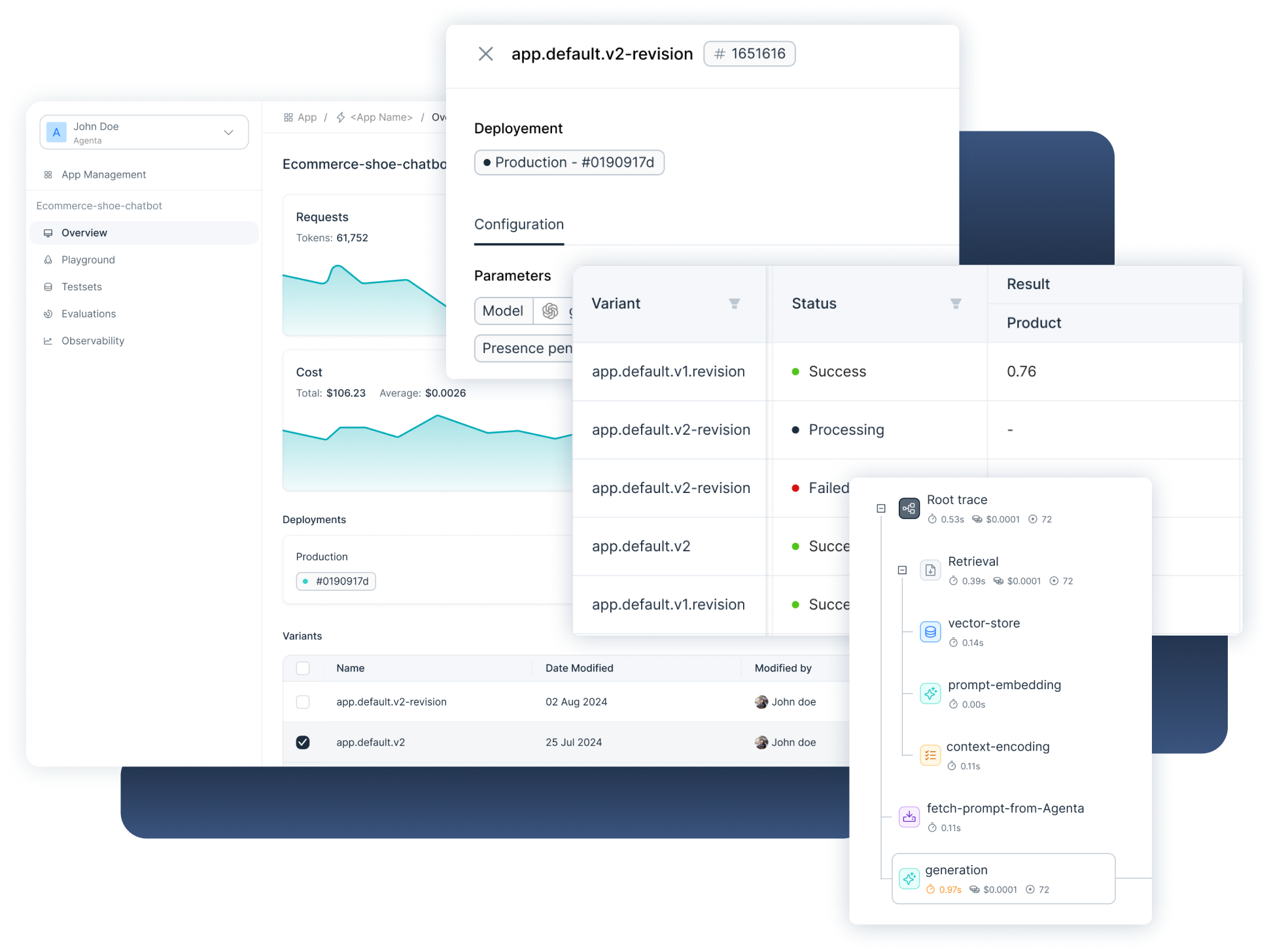 Screenshots of Agenta LLMOPS platform